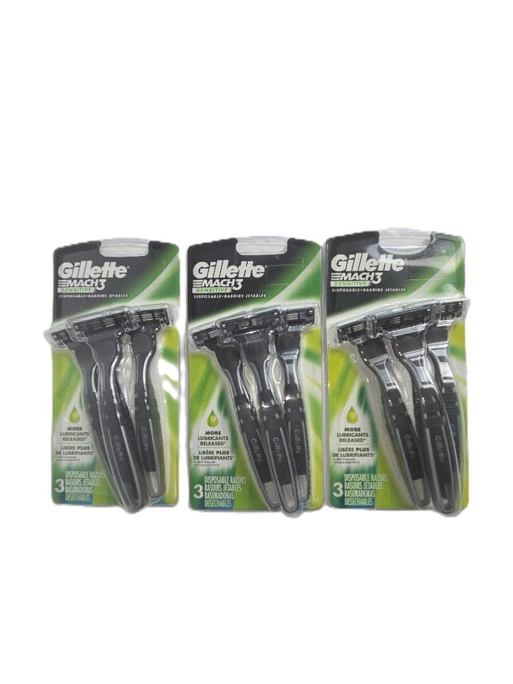 Lot of 3 Gillette Mach3 Sensitive Disposable Razors (9 Total) NEW Sealed